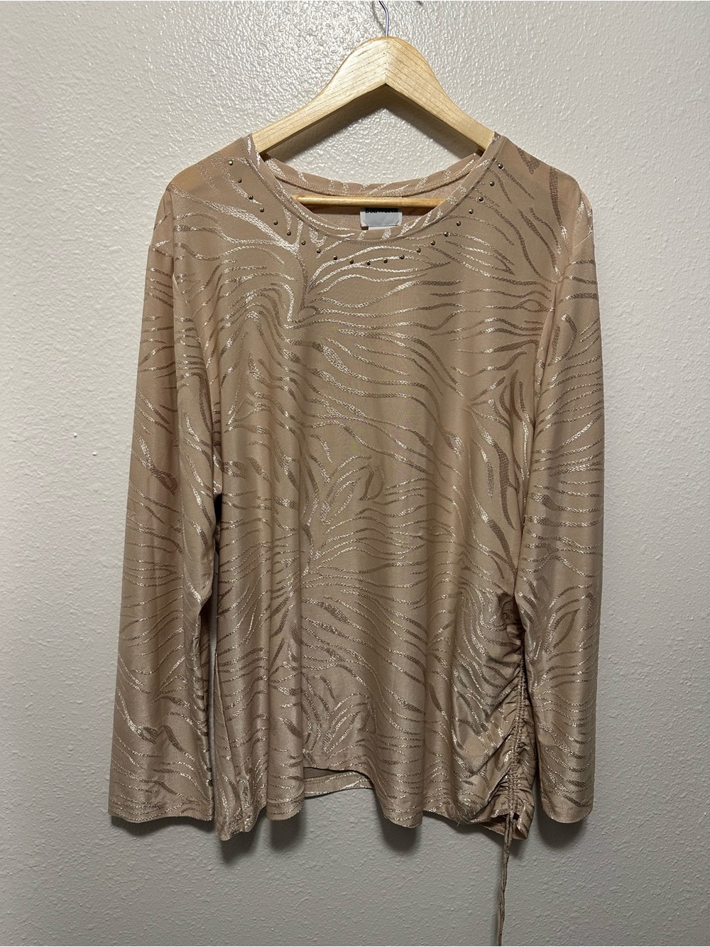 Vintage BonWorth Beige Long Sleeve Metallic Accent Tee
